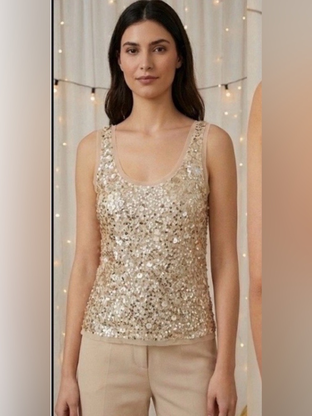 Gold Sequin Mesh  Tank Top